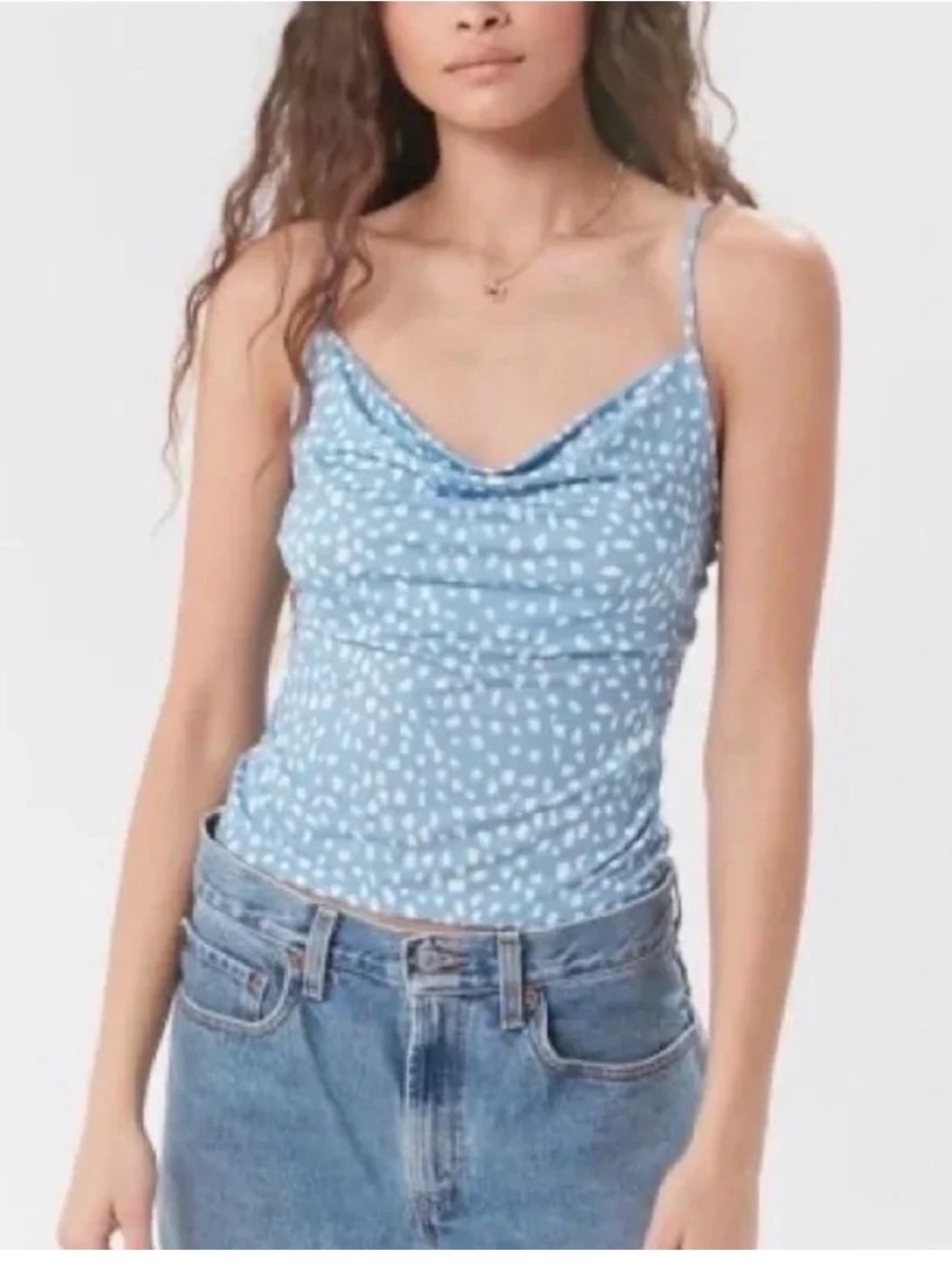 Urban Outfitters Ruby Blue Cowl Neck Spotted Tank Top